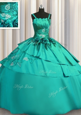 Elegant Beading and Embroidery Quinceanera Dress Turquoise Lace Up Sleeveless Floor Length