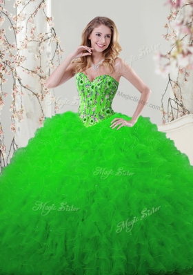 Embroidery and Ruffles Quinceanera Dresses Lace Up Sleeveless Floor Length