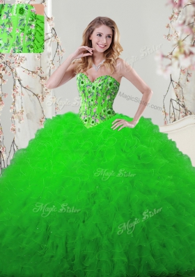 Embroidery and Ruffles Quinceanera Dresses Lace Up Sleeveless Floor Length
