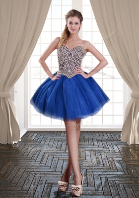 Excellent Three Piece Royal Blue Ball Gowns Beading Sweet 16 Dresses Lace Up Tulle Sleeveless Floor Length