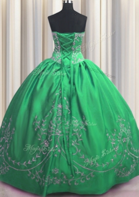 Fashionable Green Ball Gowns Beading and Embroidery 15th Birthday Dress Lace Up Taffeta Sleeveless Floor Length