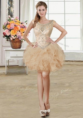 Flare Three Piece Floor Length Champagne 15th Birthday Dress Scoop Sleeveless Lace Up