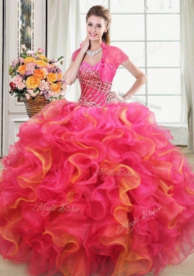 Floor Length Lace Up Quinceanera Dresses Multi-color and In for Military Ball and Sweet 16 and Quinceanera with Beading and Ruffles