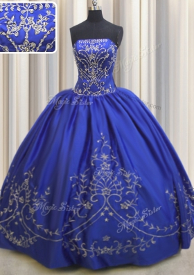 Glamorous Chiffon Strapless Sleeveless Lace Up Beading and Embroidery Sweet 16 Dresses in Royal Blue