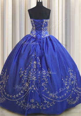 Glamorous Chiffon Strapless Sleeveless Lace Up Beading and Embroidery Sweet 16 Dresses in Royal Blue