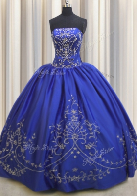 Glamorous Chiffon Strapless Sleeveless Lace Up Beading and Embroidery Sweet 16 Dresses in Royal Blue