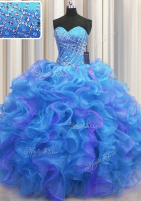 Multi-color Ball Gowns Beading and Ruffles Sweet 16 Dresses Lace Up Organza Sleeveless Floor Length