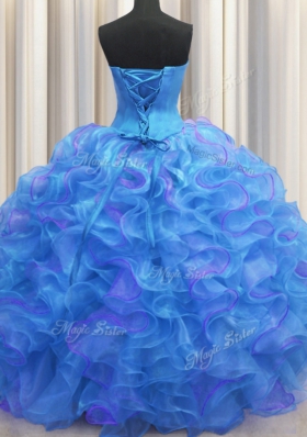 Multi-color Ball Gowns Beading and Ruffles Sweet 16 Dresses Lace Up Organza Sleeveless Floor Length