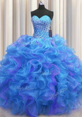 Multi-color Ball Gowns Beading and Ruffles Sweet 16 Dresses Lace Up Organza Sleeveless Floor Length