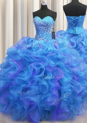 Multi-color Ball Gowns Beading and Ruffles Sweet 16 Dresses Lace Up Organza Sleeveless Floor Length