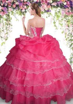 New Arrival Pick Ups Ruffled Floor Length Coral Red Vestidos de Quinceanera Sweetheart Sleeveless Lace Up