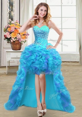 Pretty Four Piece Multi-color Lace Up Sweetheart Beading and Ruffles Quinceanera Dresses Organza Sleeveless