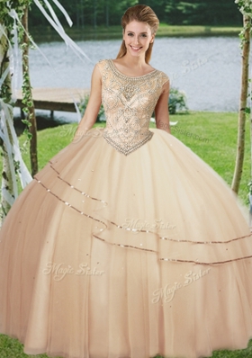 Scoop Sleeveless Beading Lace Up Quinceanera Dress