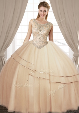 Scoop Sleeveless Beading Lace Up Quinceanera Dress