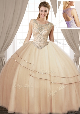 Scoop Sleeveless Beading Lace Up Quinceanera Dress