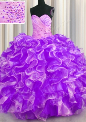 Sleeveless Beading and Ruffles Lace Up Sweet 16 Dresses