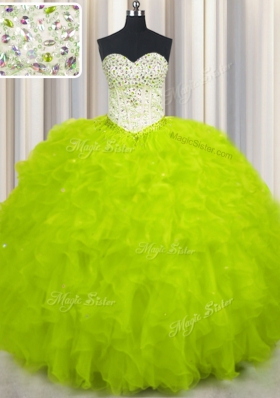 Sweetheart Sleeveless Lace Up Quinceanera Gown Yellow Green Tulle