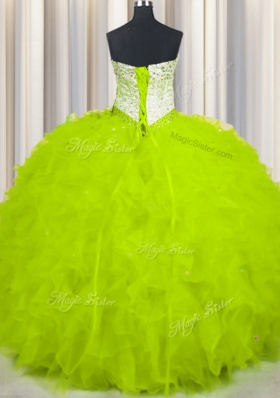 Sweetheart Sleeveless Lace Up Quinceanera Gown Yellow Green Tulle