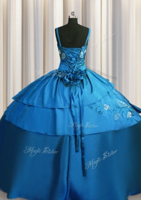 Teal Satin Lace Up Spaghetti Straps Sleeveless Floor Length Quinceanera Dresses Beading and Embroidery