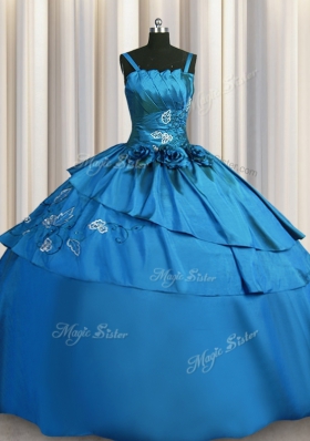 Teal Satin Lace Up Spaghetti Straps Sleeveless Floor Length Quinceanera Dresses Beading and Embroidery