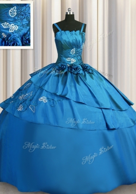 Teal Satin Lace Up Spaghetti Straps Sleeveless Floor Length Quinceanera Dresses Beading and Embroidery