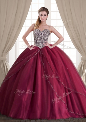 Three Piece Burgundy Sweetheart Neckline Beading Sweet 16 Dresses Sleeveless Lace Up