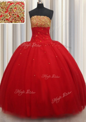 Beading Quinceanera Gowns Red Lace Up Sleeveless Floor Length