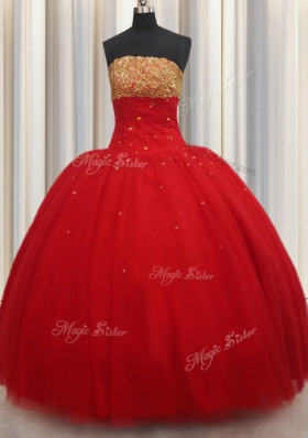 Beading Quinceanera Gowns Red Lace Up Sleeveless Floor Length