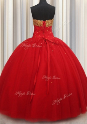 Beading Quinceanera Gowns Red Lace Up Sleeveless Floor Length