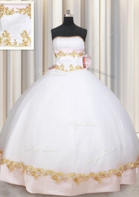 Best Selling Ball Gowns Sweet 16 Quinceanera Dress White Strapless Satin Sleeveless Floor Length Lace Up