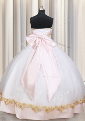 Best Selling Ball Gowns Sweet 16 Quinceanera Dress White Strapless Satin Sleeveless Floor Length Lace Up