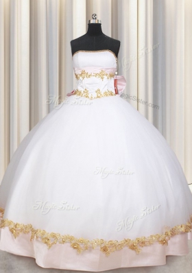 Best Selling Ball Gowns Sweet 16 Quinceanera Dress White Strapless Satin Sleeveless Floor Length Lace Up