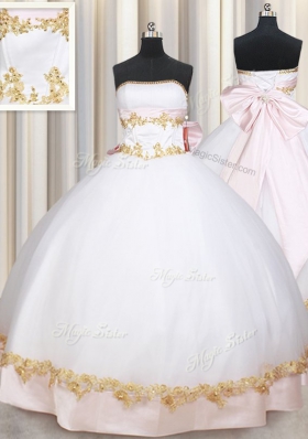 Best Selling Ball Gowns Sweet 16 Quinceanera Dress White Strapless Satin Sleeveless Floor Length Lace Up