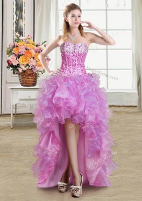 Custom Made Four Piece Multi-color Sleeveless Ruffles and Sequins Floor Length Quince Ball Gowns