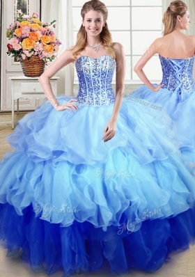 Fine Three Piece Floor Length Lace Up Quinceanera Dresses Multi-color and In for Military Ball and Sweet 16 and Quinceanera with Ruffles and Sequins