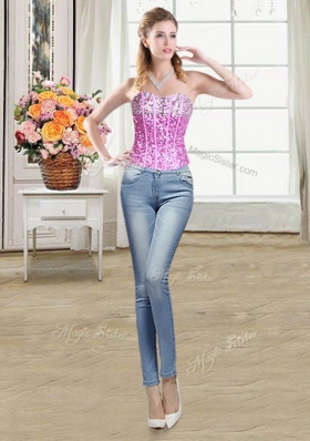 Fitting Three Piece Sequins Sweetheart Sleeveless Lace Up Quinceanera Gown Multi-color Organza