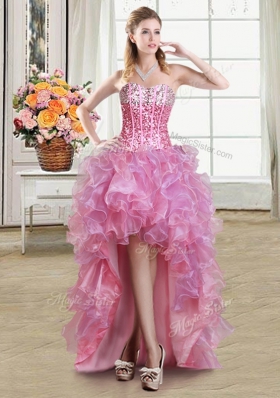 Four Piece Organza Sleeveless Floor Length 15th Birthday Dress and Ruffles and Sequins