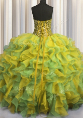 Modest Visible Boning Bling-bling Multi-color Sleeveless Floor Length Beading and Ruffles Lace Up Quinceanera Gowns