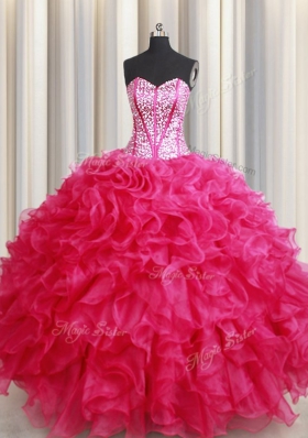 On Sale Sleeveless Beading and Ruffles Lace Up 15th Birthday Dress