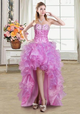 Ruffles and Sequins Juniors Party Dress Multi-color Lace Up Sleeveless High Low