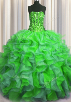 Visible Boning Bling-bling Floor Length Lace Up Quinceanera Gowns Multi-color and In for Military Ball and Sweet 16 and Quinceanera with Beading and Ruffles