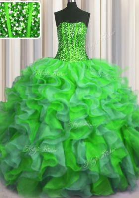 Visible Boning Bling-bling Floor Length Lace Up Quinceanera Gowns Multi-color and In for Military Ball and Sweet 16 and Quinceanera with Beading and Ruffles