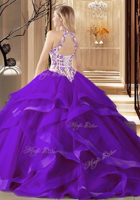 Amazing Scoop Ball Gowns Sleeveless Purple Sweet 16 Dress Brush Train Lace Up