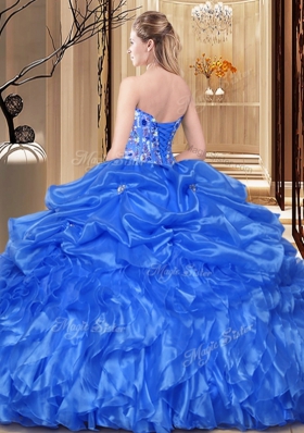 Aqua Blue Lace Up Sweetheart Lace and Appliques Quinceanera Dresses Organza Sleeveless