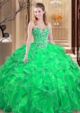 Beauteous Ball Gowns Ball Gown Prom Dress Green Sweetheart Organza Sleeveless Floor Length Lace Up