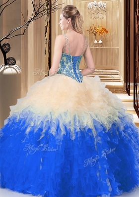 Beauteous Multi-color Lace Up V-neck Lace and Ruffles Quinceanera Gown Tulle Sleeveless