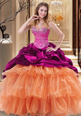 Fabulous Multi-color Lace Up Quinceanera Dress Beading and Ruffles Sleeveless Floor Length