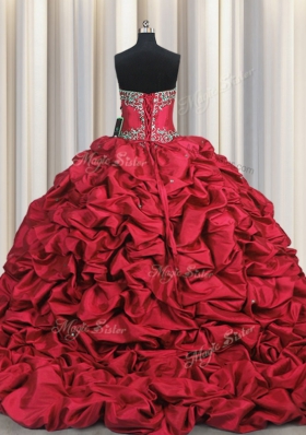 Glittering Sweetheart Sleeveless Taffeta Ball Gown Prom Dress Beading and Embroidery and Ruffled Layers and Pick Ups Brush Train Lace Up