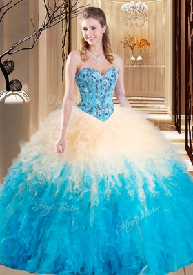 Graceful Multi-color Lace Up Sweetheart Embroidery and Ruffles Sweet 16 Quinceanera Dress Tulle Sleeveless