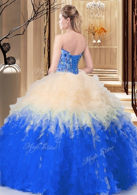 Graceful Multi-color Lace Up Sweetheart Embroidery and Ruffles Sweet 16 Quinceanera Dress Tulle Sleeveless